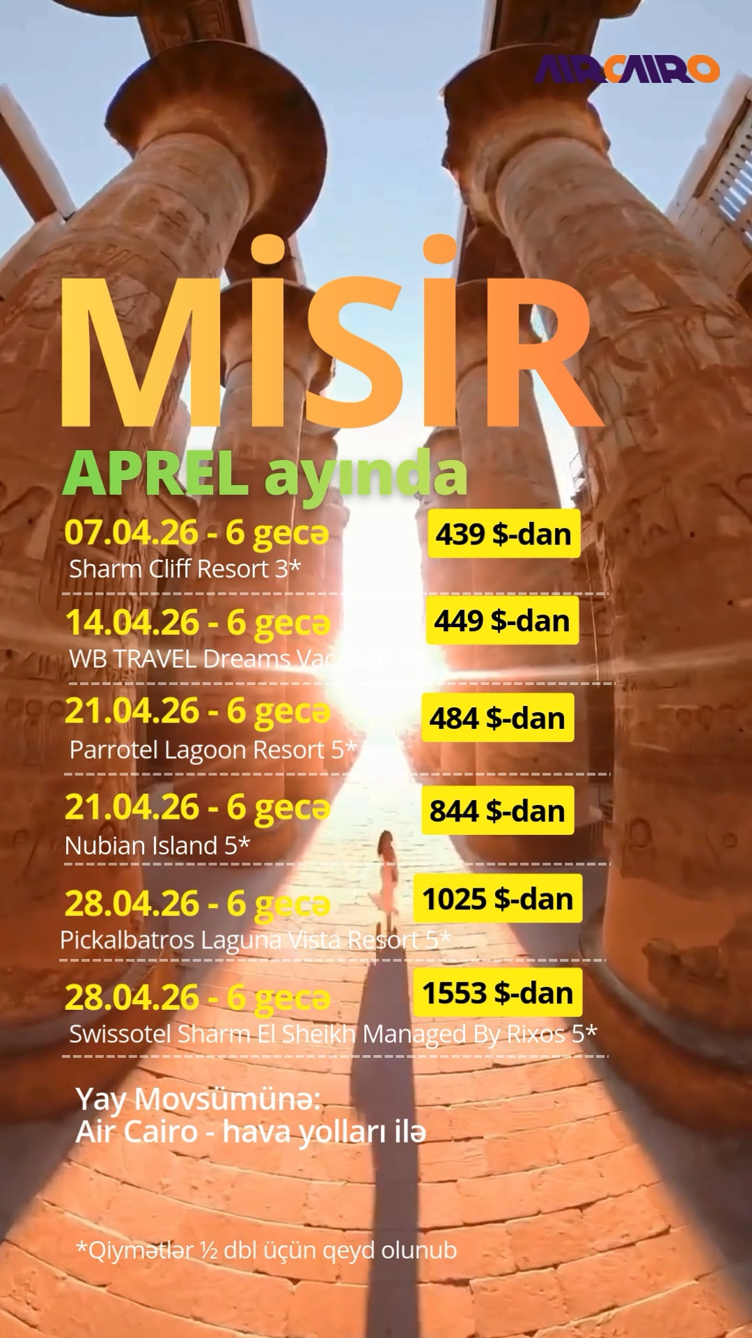 🌴✈️ MİSİR – APREL AYI ÜÇÜN XÜSUSİ TƏTİL PAKETLƏRİ ✈️🌴
