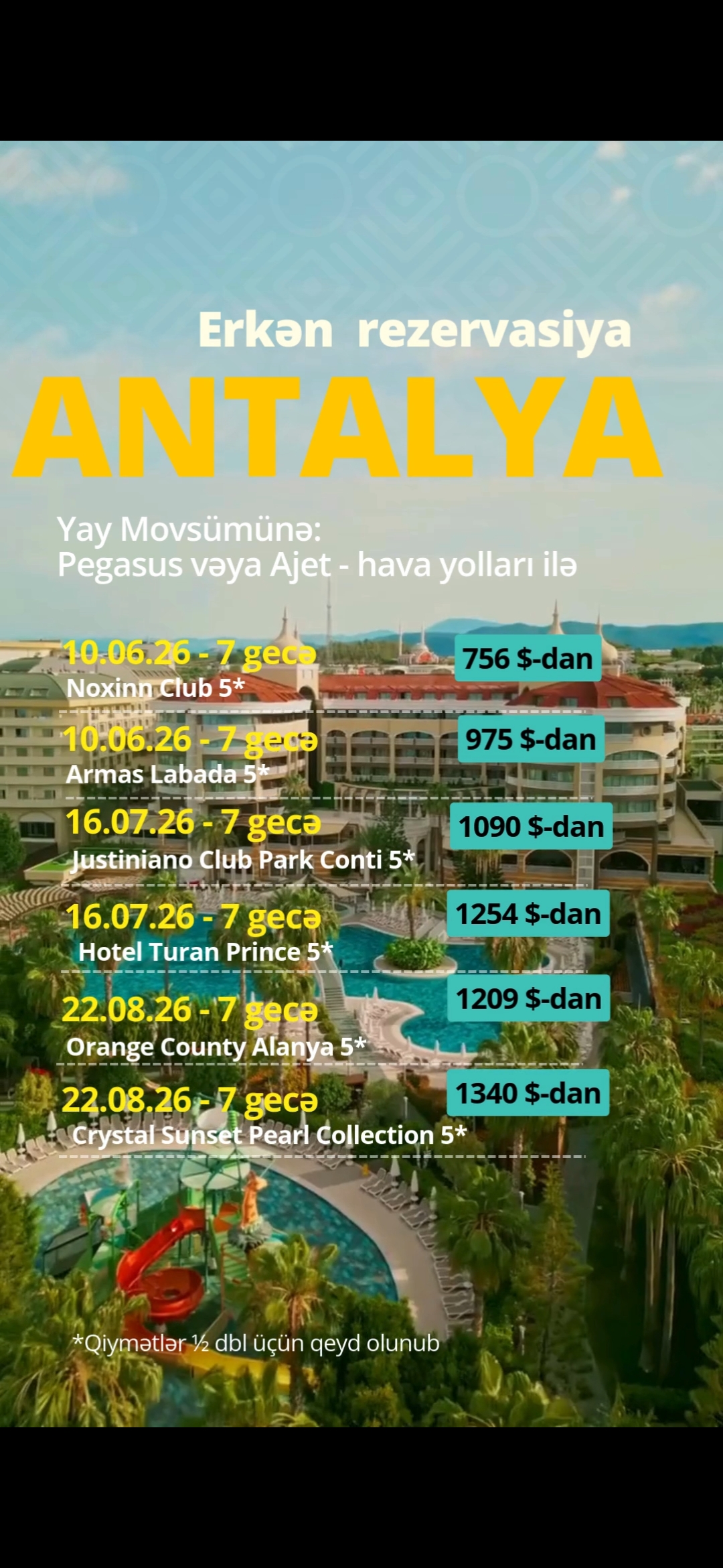 🌞✈️ ANTALYA – ERKƏN REZERVASİYA FÜRSƏTİ ✈️🌞