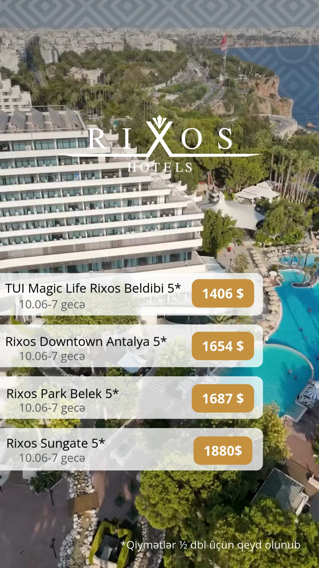 Antalyada yay başqa gözəldir – RIXOS HOTELS 5★ ilə! 🌴