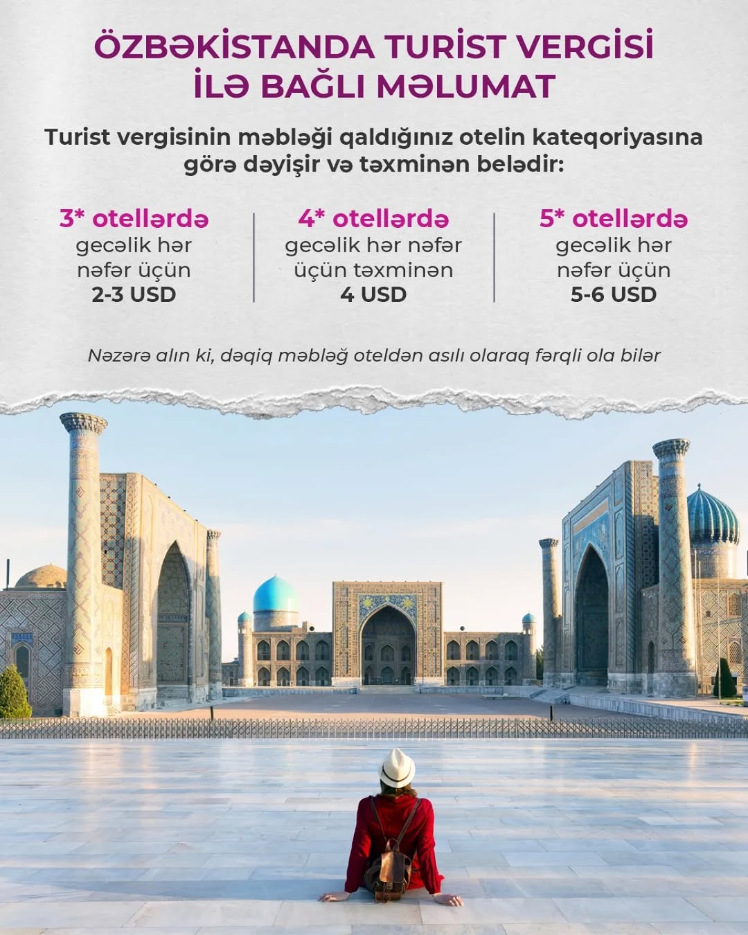 Özbəkistanda turist vergisi ilə bağlı məlumat