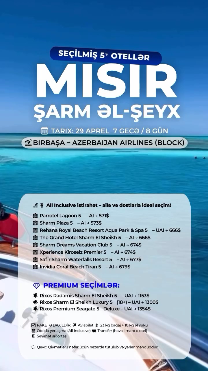 🌴✨ MISIR – ŞARM ƏL-ŞEYX | SEÇİLMİŞ 5★ OTELLƏR ☀️