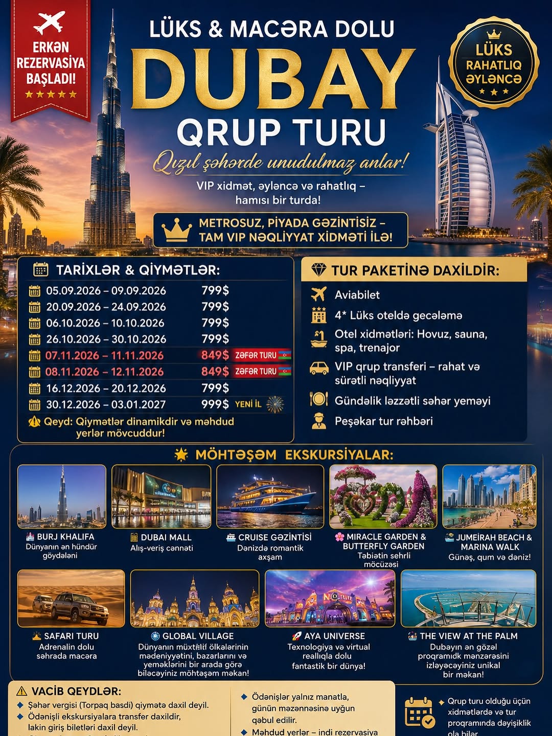 LÜKS & MACƏRA DOLU DUBAY QRUP TURUNA ERKƏN REZERVASİYA BAŞLADI