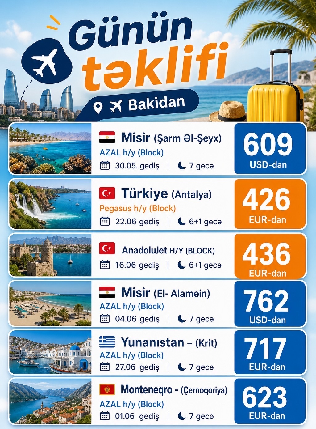 Günün təklifi ✈️ Bakıdan