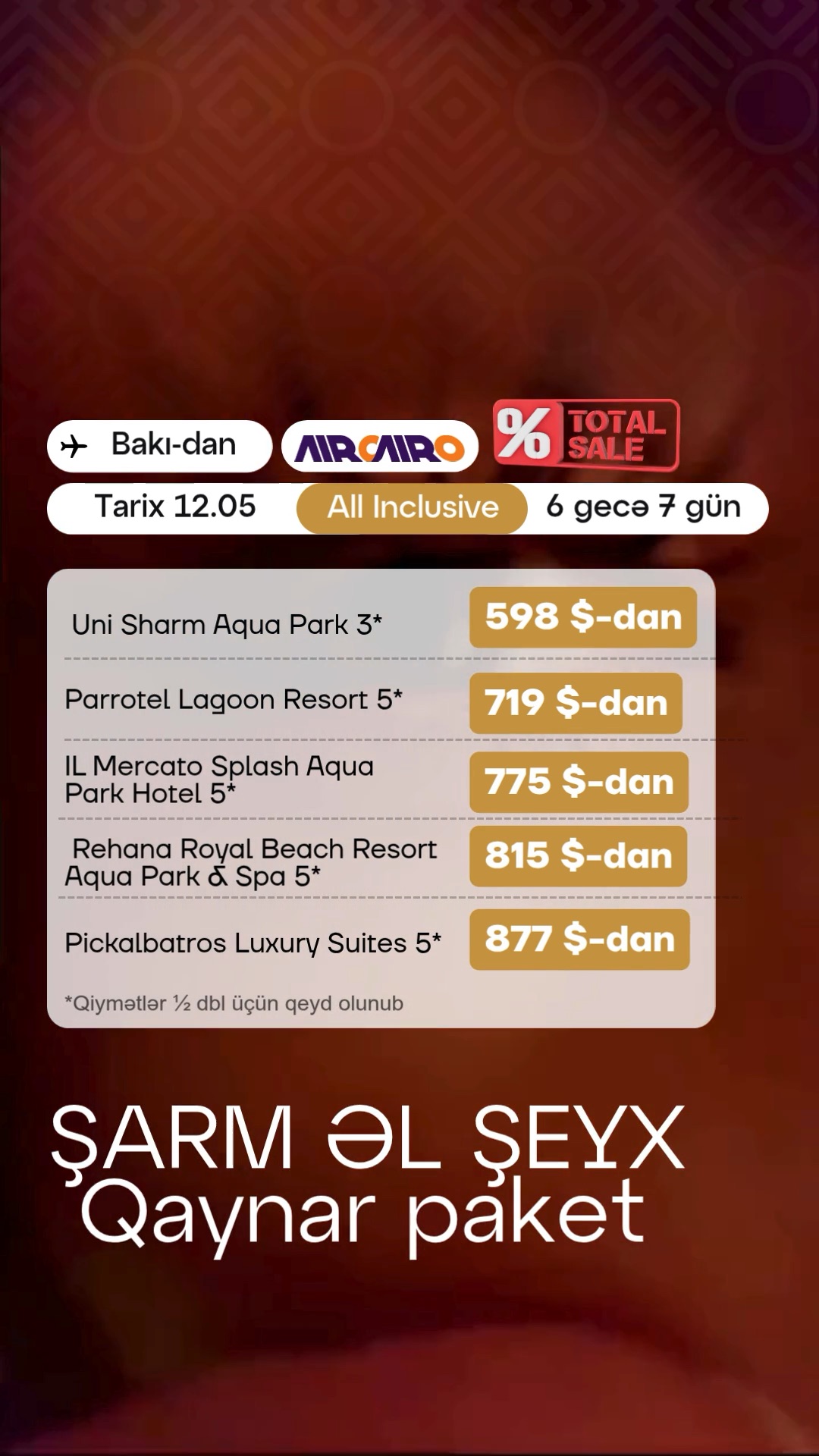 🌴 ŞARM ƏL-ŞEYX – QAYNAR PAKET! 🇪🇬