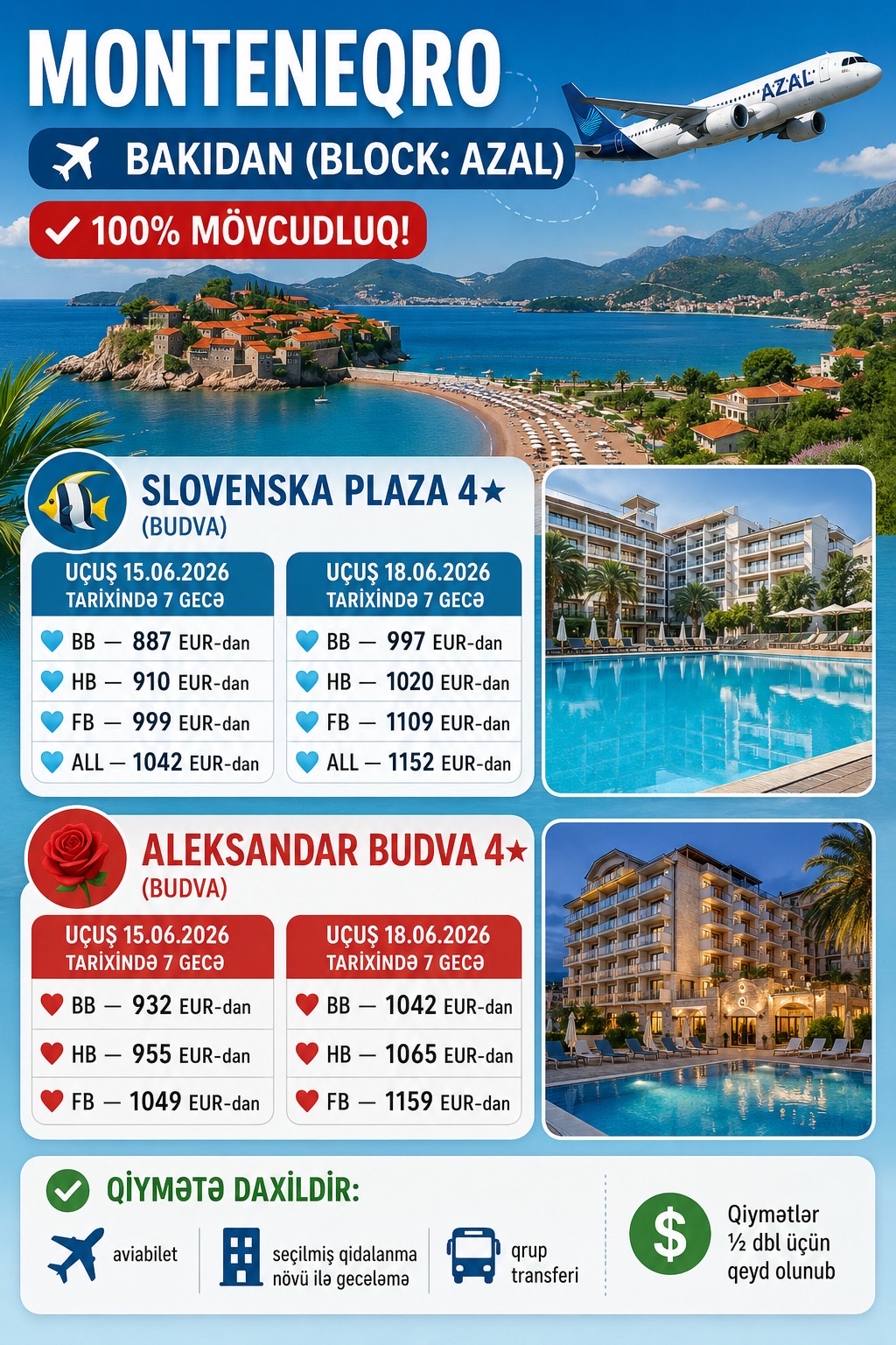 ✈️ Monteneqro – Bakıdan (BLOCK: AZAL)