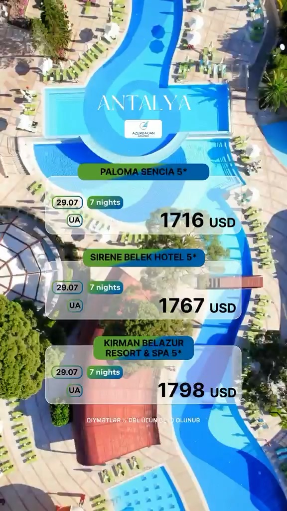 Antalyada komfort otellərdə istirahət edin🏖️