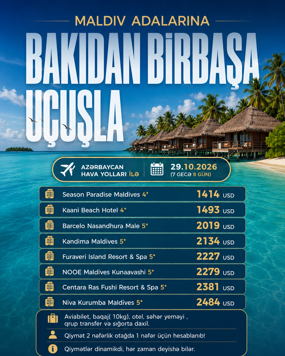 🌴 Maldiv adalarına Bakıdan birbaşa uçuşla
