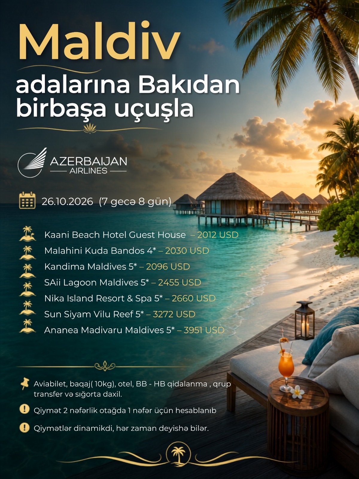 🌴 Maldiv adalarına Bakıdan birbaşa uçuşla