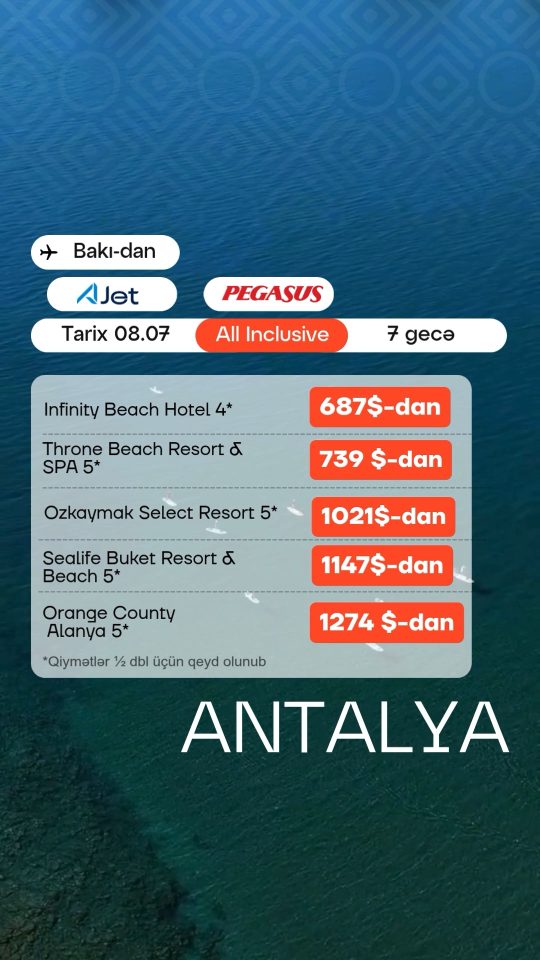 🌊 ANTALYA – YAY TƏTİLİ ÜÇÜN SƏRFƏLİ SEÇİMLƏR 🇹🇷