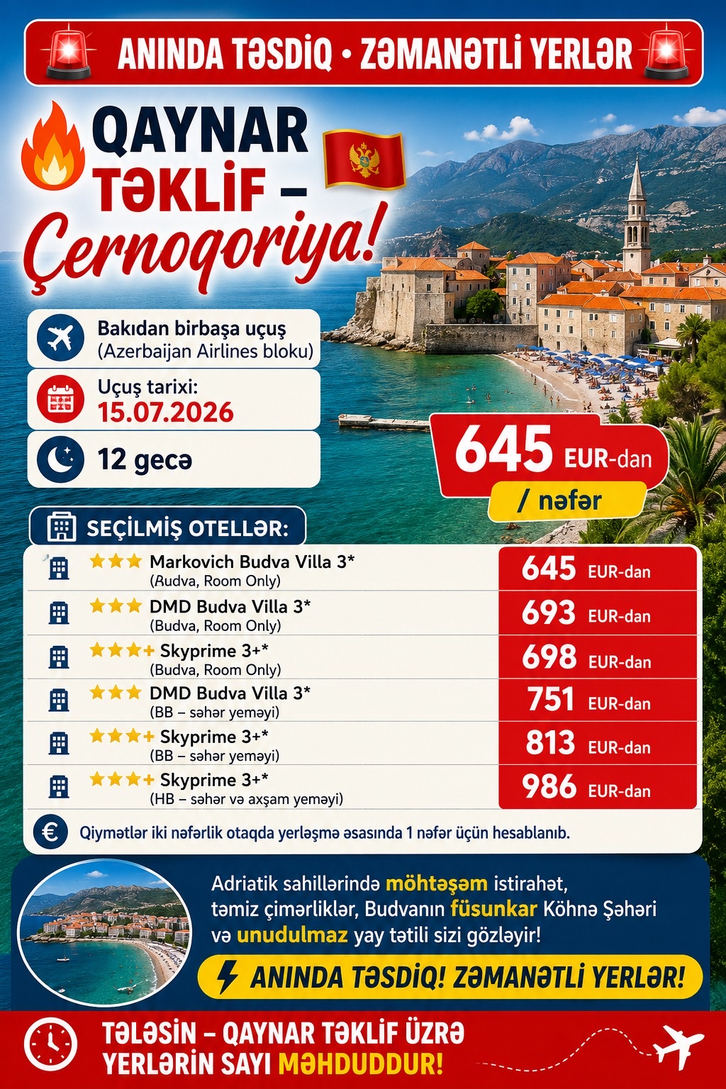 🚨 ŞOK! ŞOK! ŞOK! 🚨
🔥 QAYNAR TƏKLİF – ÇERNOQORİYA! 🇲🇪 🔥