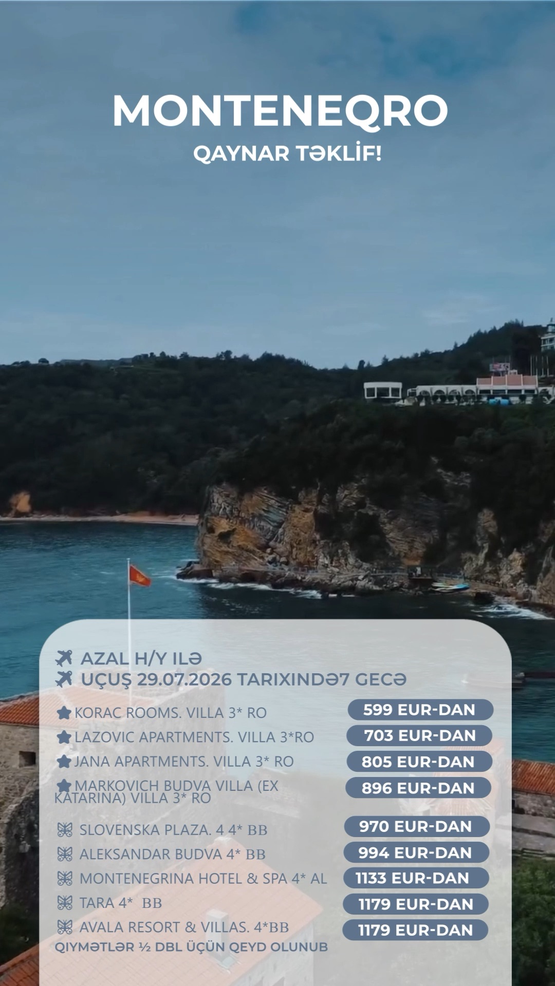 🔥 Monteneqro QAYNAR TƏKLİF! 🔥 100% mövcüdlüq!