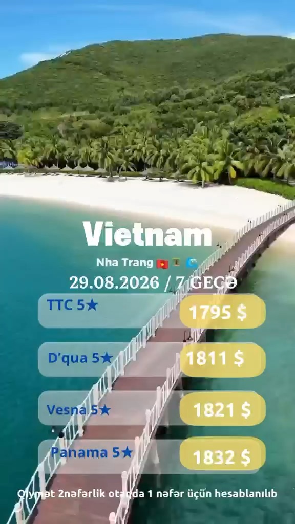 Nha Trangda 5★ Lüks Şəhər Otelləri | 29.08.2026 / 7 Gecə 🌴