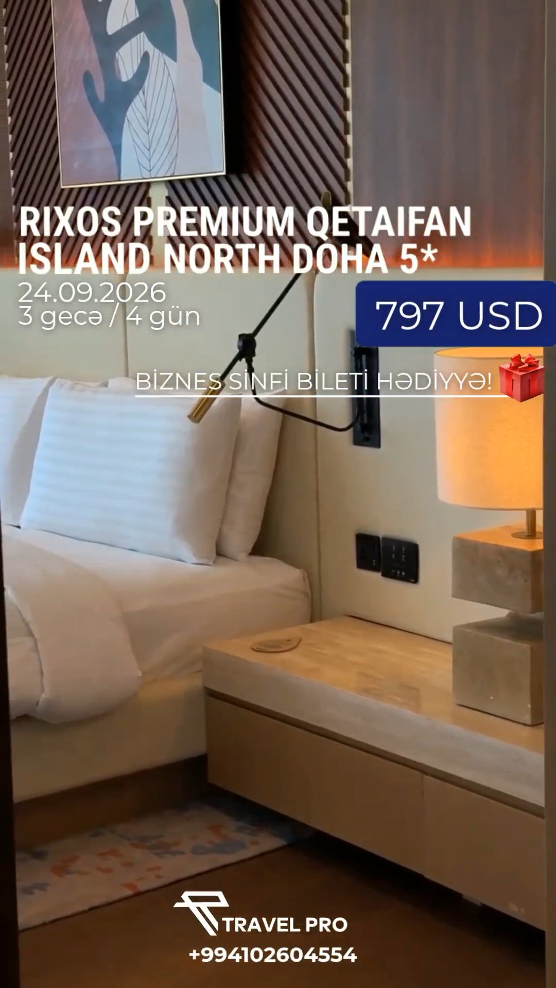 RIXOS QETAIFAN ISLAND NORTH DOHA OTELİNƏ REZERVASİYA ZAMANI UÇUŞ BİLETLƏRİNİN BİZNES SİNFİNƏ DƏYİŞDİRİLMƏSİ HƏDİYYƏ!